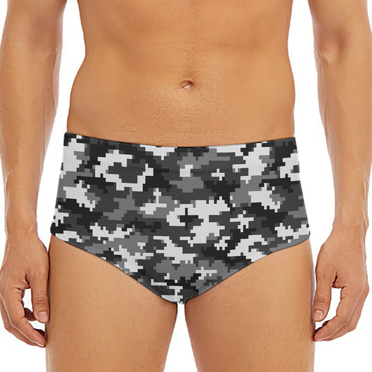 Black White And Grey Digital Camo Print Men's Triangle Swim Briefs