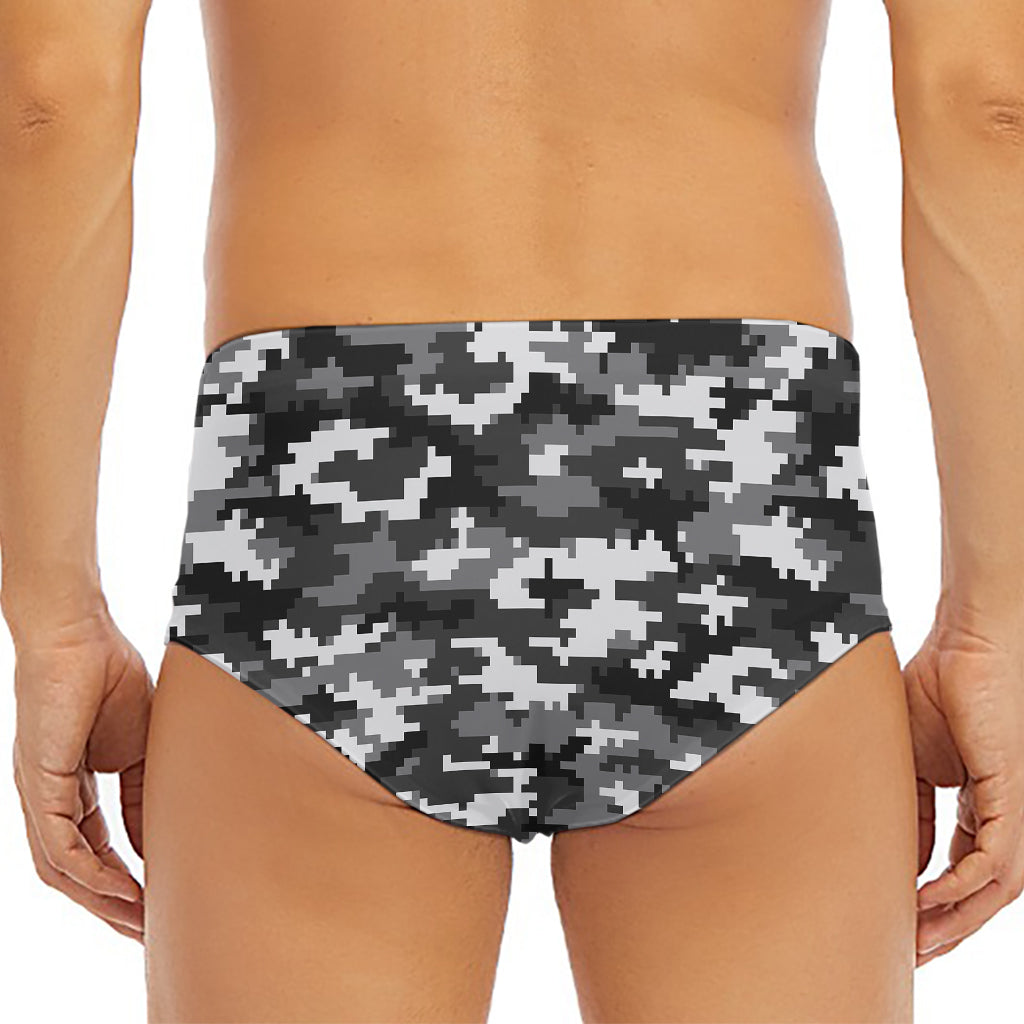 Black White And Grey Digital Camo Print Men's Triangle Swim Briefs