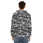 Black White And Grey Digital Camo Print Men's Velvet Pullover Hoodie