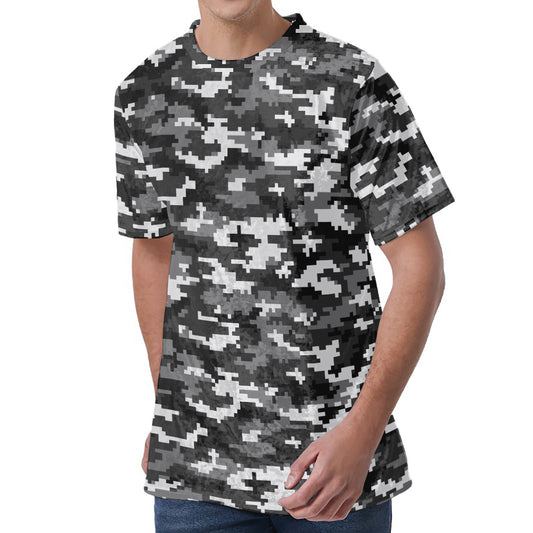 Black White And Grey Digital Camo Print Men's Velvet T-Shirt