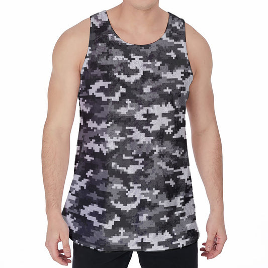 Black White And Grey Digital Camo Print Men's Velvet Tank Top