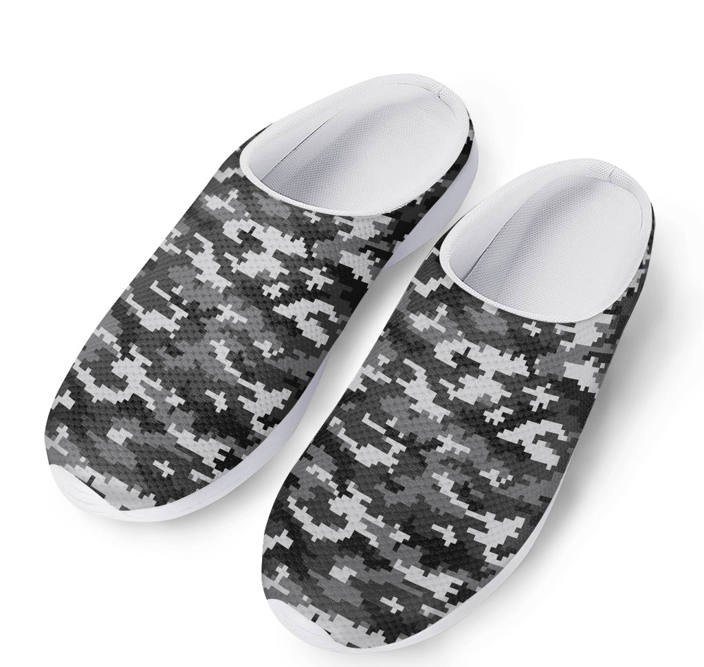 Black White And Grey Digital Camo Print Mesh Casual Shoes