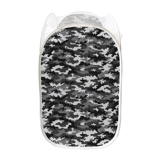 Black White And Grey Digital Camo Print Mesh Laundry Hamper
