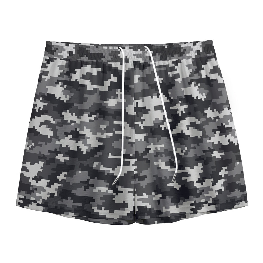 Black White And Grey Digital Camo Print Mesh Shorts