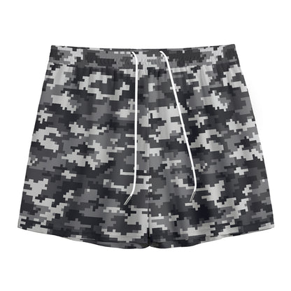 Black White And Grey Digital Camo Print Mesh Shorts