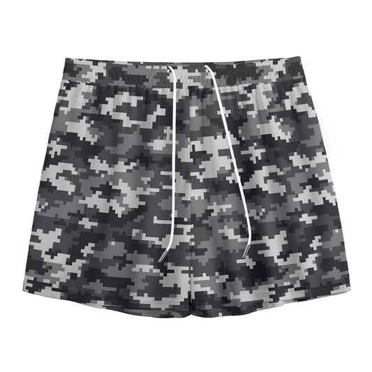 Black White And Grey Digital Camo Print Mesh Shorts