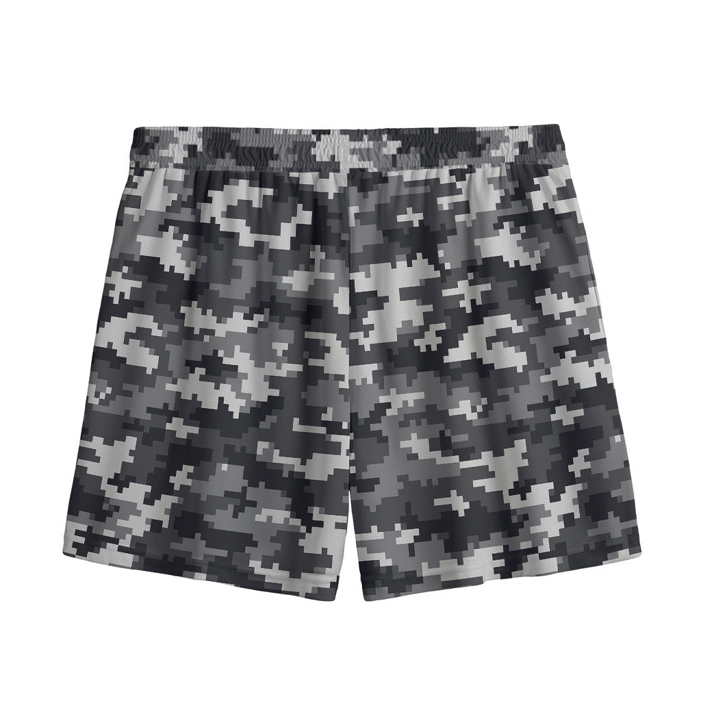Black White And Grey Digital Camo Print Mesh Shorts