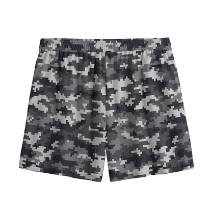 Black White And Grey Digital Camo Print Mesh Shorts
