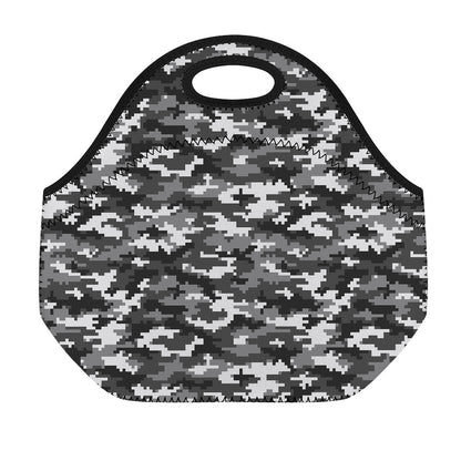 Black White And Grey Digital Camo Print Neoprene Lunch Bag