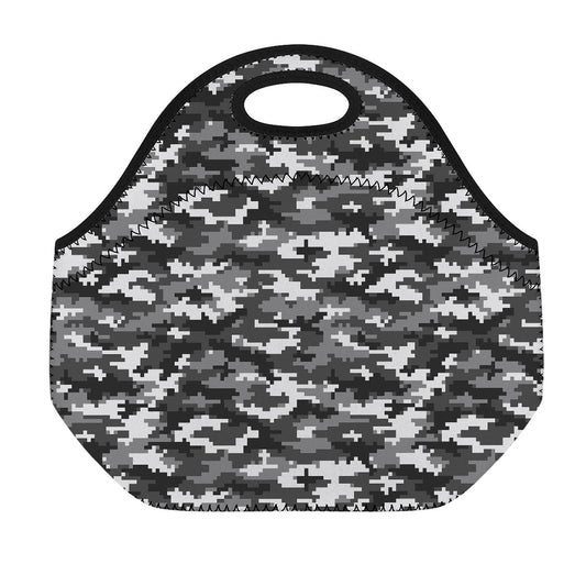 Black White And Grey Digital Camo Print Neoprene Lunch Bag