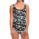 Black White And Grey Digital Camo Print One Piece Swimsuit