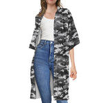 Black White And Grey Digital Camo Print Open Front Beach Cover Up
