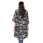 Black White And Grey Digital Camo Print Open Front Beach Cover Up