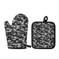 Black White And Grey Digital Camo Print Oven Mitt And Pot Holder Set