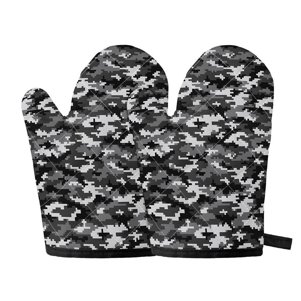 Black White And Grey Digital Camo Print Oven Mitts