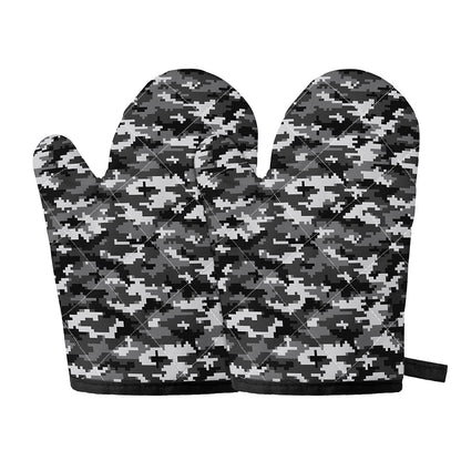 Black White And Grey Digital Camo Print Oven Mitts