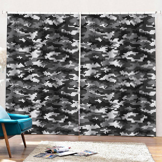 Black White And Grey Digital Camo Print Pencil Pleat Curtains