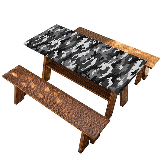 Black White And Grey Digital Camo Print Picnic Table Cover