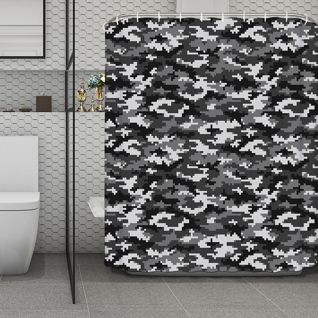 Black White And Grey Digital Camo Print Polyester Shower Curtain