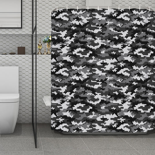 Black White And Grey Digital Camo Print Polyester Shower Curtain