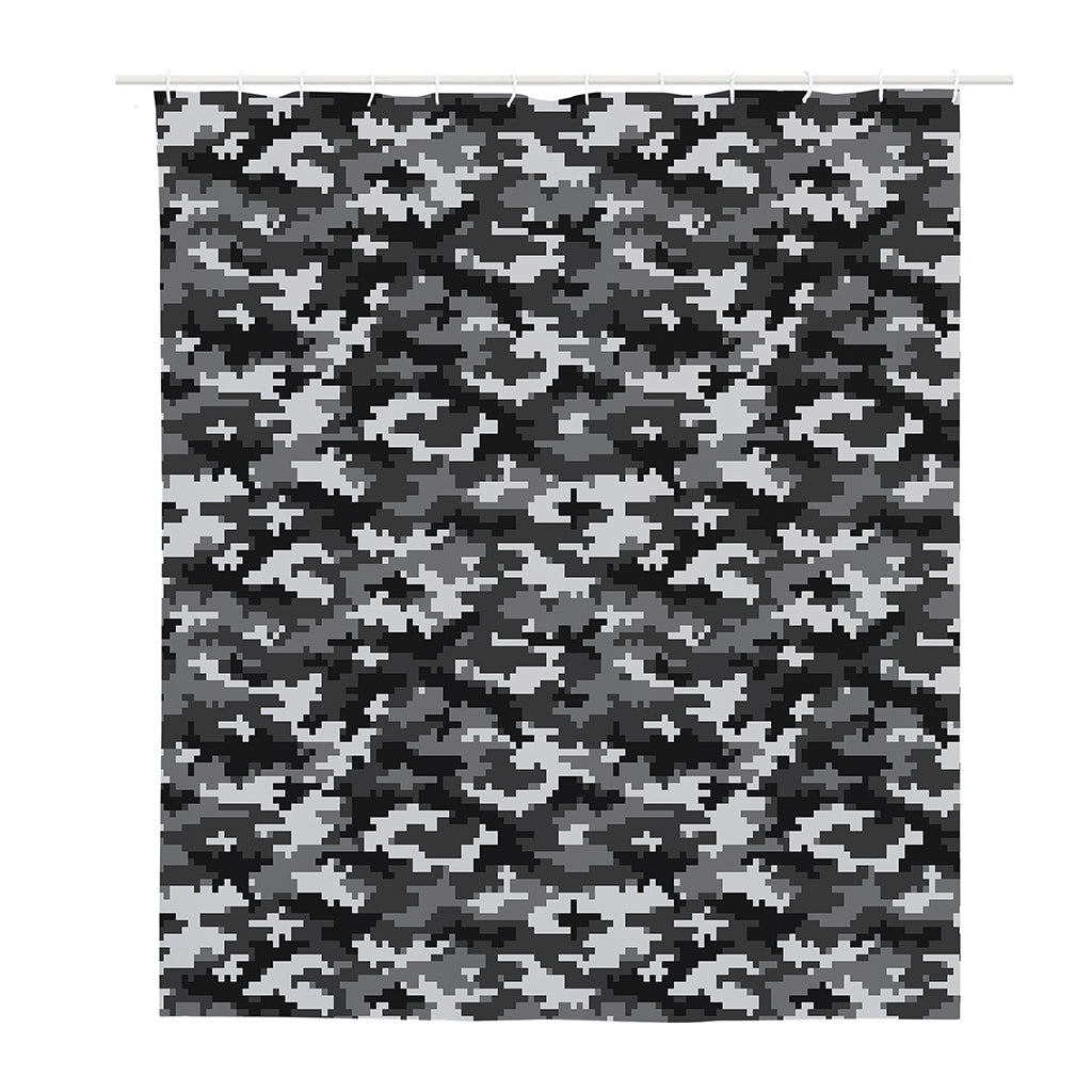 Black White And Grey Digital Camo Print Polyester Shower Curtain