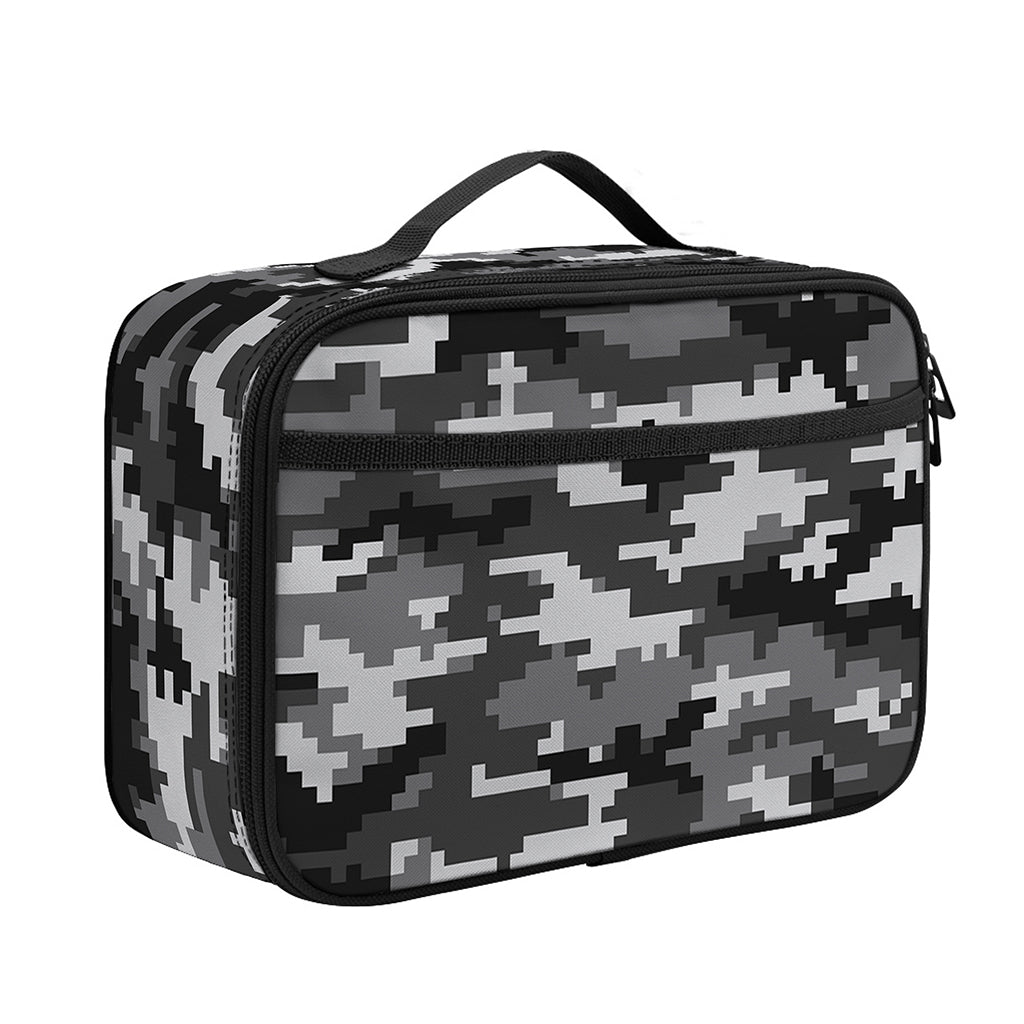 Black White And Grey Digital Camo Print Portable Lunch Bag