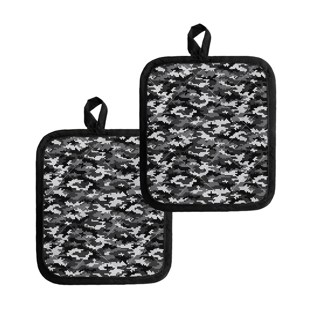 Black White And Grey Digital Camo Print Pot Holders