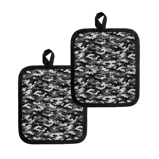Black White And Grey Digital Camo Print Pot Holders