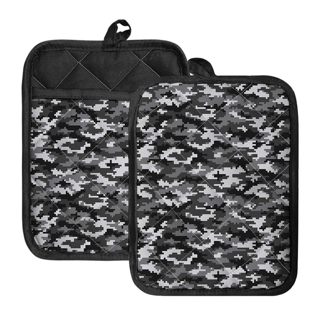 Black White And Grey Digital Camo Print Pot Holders With Pocket