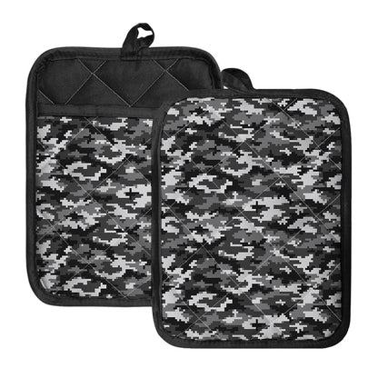 Black White And Grey Digital Camo Print Pot Holders With Pocket