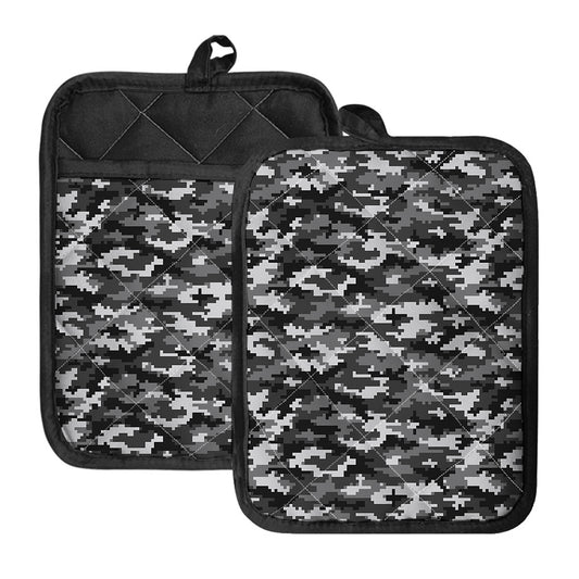 Black White And Grey Digital Camo Print Pot Holders With Pocket