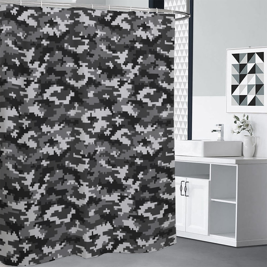 Black White And Grey Digital Camo Print Premium Shower Curtain