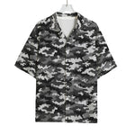 Black White And Grey Digital Camo Print Rayon Hawaiian Shirt