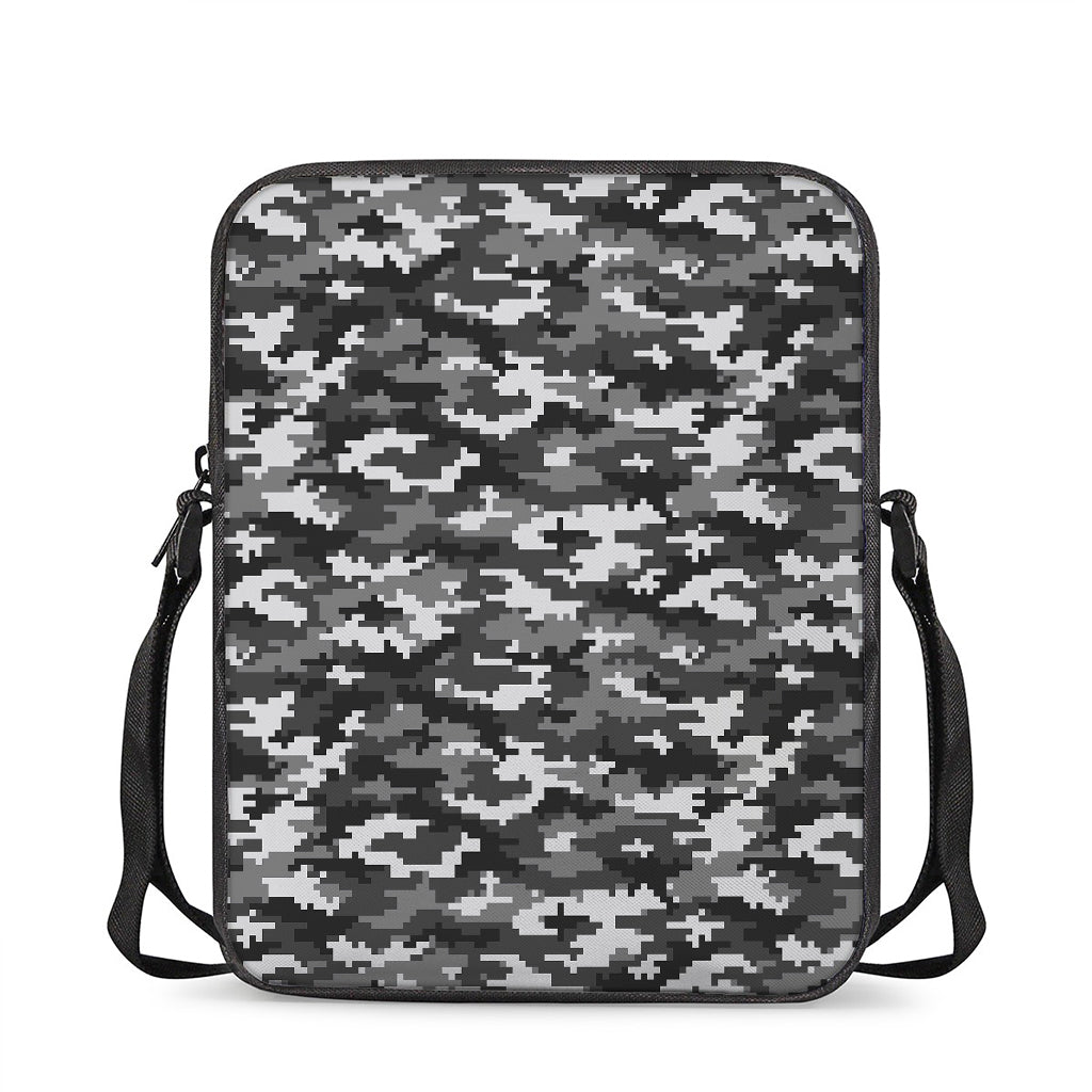 Black White And Grey Digital Camo Print Rectangular Crossbody Bag