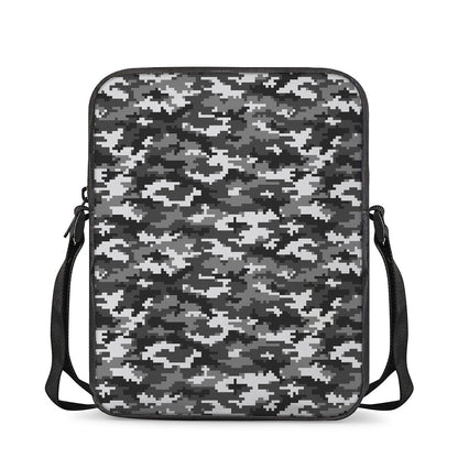 Black White And Grey Digital Camo Print Rectangular Crossbody Bag