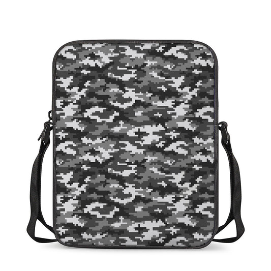 Black White And Grey Digital Camo Print Rectangular Crossbody Bag