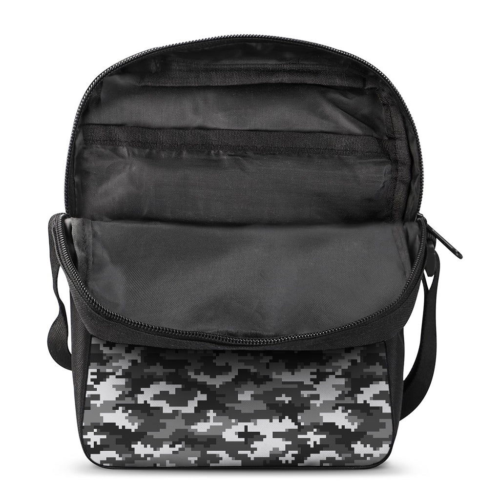 Black White And Grey Digital Camo Print Rectangular Crossbody Bag