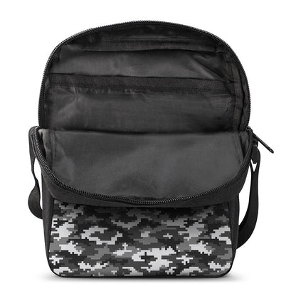 Black White And Grey Digital Camo Print Rectangular Crossbody Bag