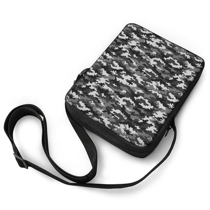 Black White And Grey Digital Camo Print Rectangular Crossbody Bag