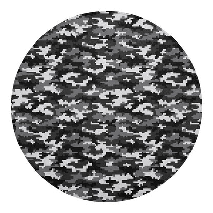 Black White And Grey Digital Camo Print Round Blanket
