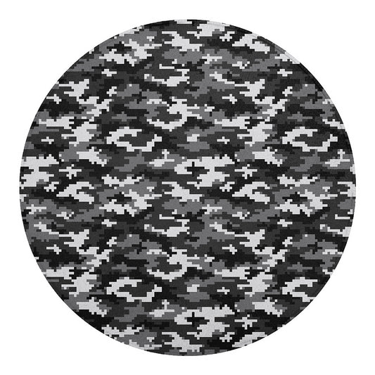Black White And Grey Digital Camo Print Round Blanket