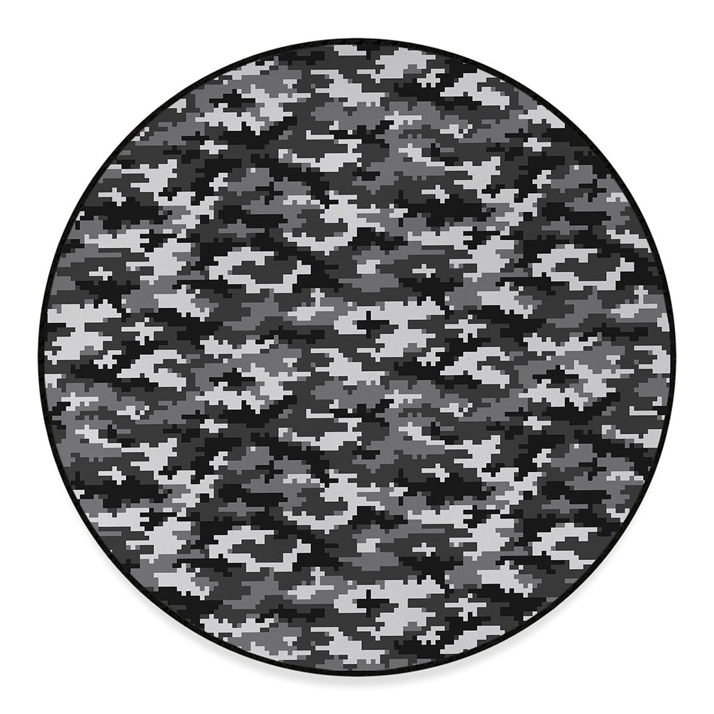 Black White And Grey Digital Camo Print Round Floor Mat