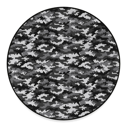 Black White And Grey Digital Camo Print Round Floor Mat