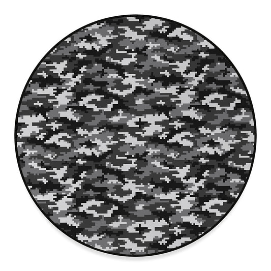 Black White And Grey Digital Camo Print Round Floor Mat