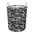 Black White And Grey Digital Camo Print Round Laundry Basket