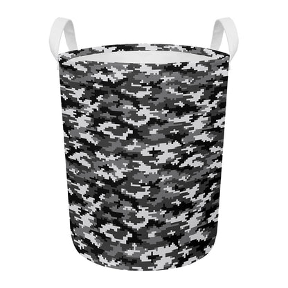 Black White And Grey Digital Camo Print Round Laundry Basket