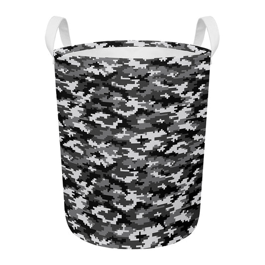Black White And Grey Digital Camo Print Round Laundry Basket