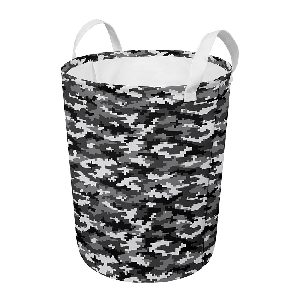 Black White And Grey Digital Camo Print Round Laundry Basket