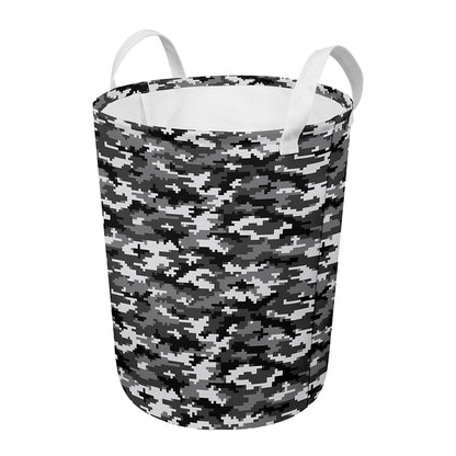 Black White And Grey Digital Camo Print Round Laundry Basket