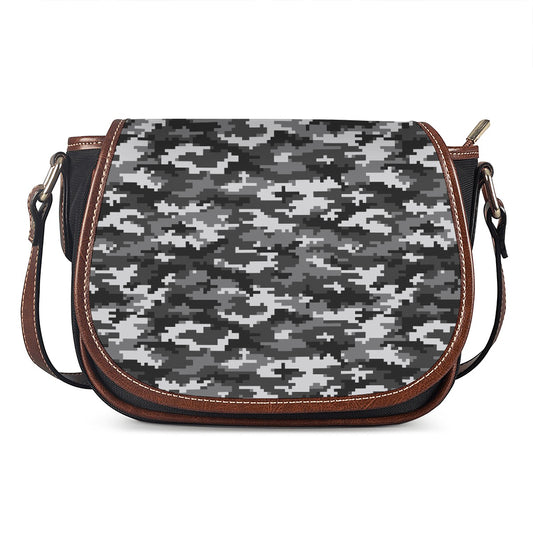 Black White And Grey Digital Camo Print Saddle Bag